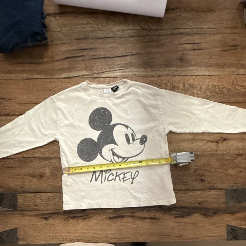 ZARA Disney Mickey Mouse Boys Long Sleeve Crew Neck Cotton Tee White 8 (128)